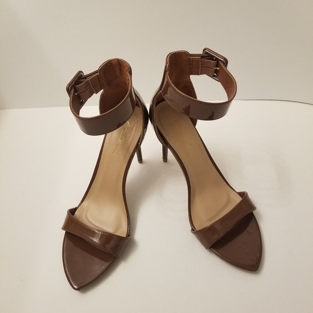 Anne Michelle Brown patent leather Open Toe Stiletto Heel  size11